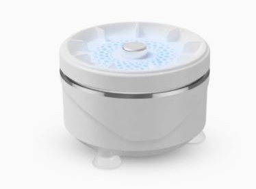 Close-up of the compact white PuriEasy Food Cleaner with central button